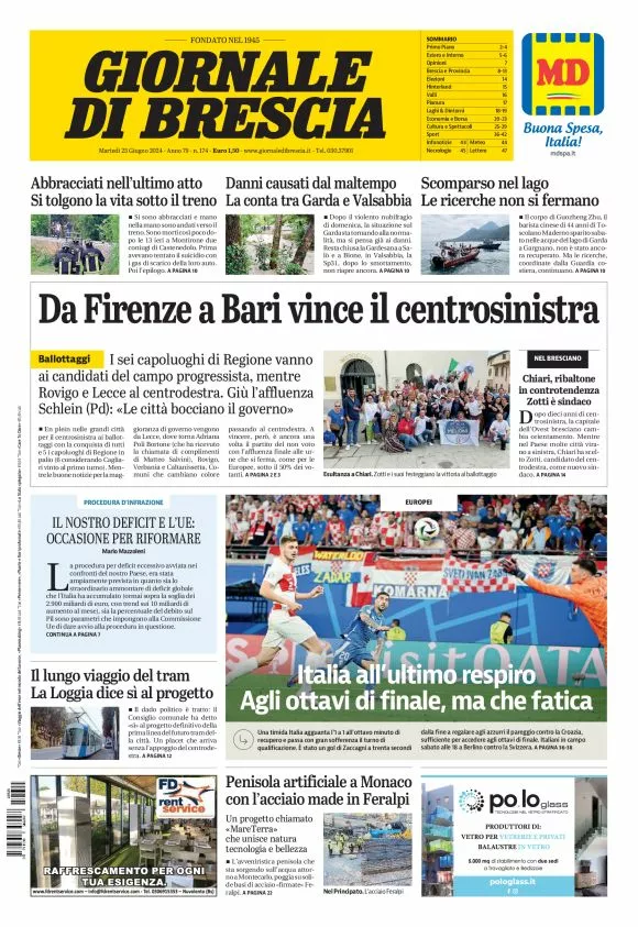 Prima-pagina-giornale di brescia-oggi-edizione-del-2024-06-25